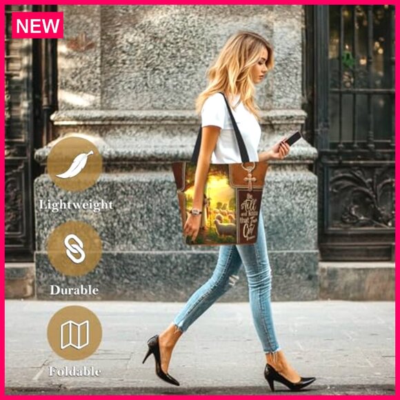 Religious Tote Bag for Church, Durable Polyester, Spacious Reusable Grocery Bag - Picture 7 of 8